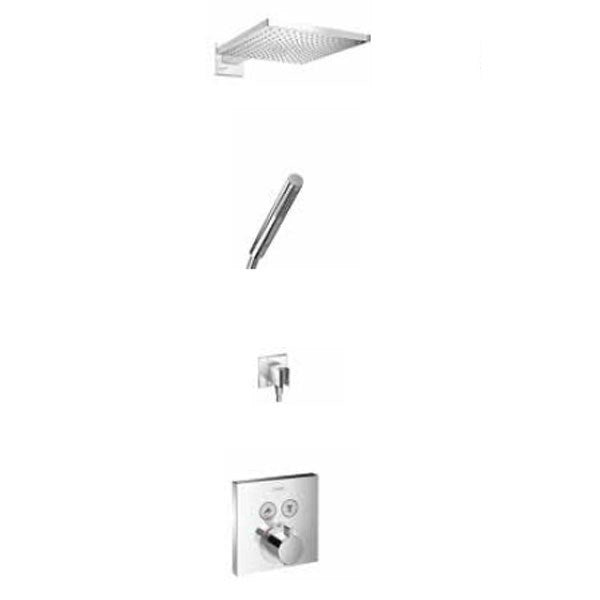 Hansgrohe Square Select valve with Raindance (300) overhead and Baton hand shower